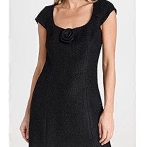 Reformation Black Scoop-Neck Midi Dress with Rosette